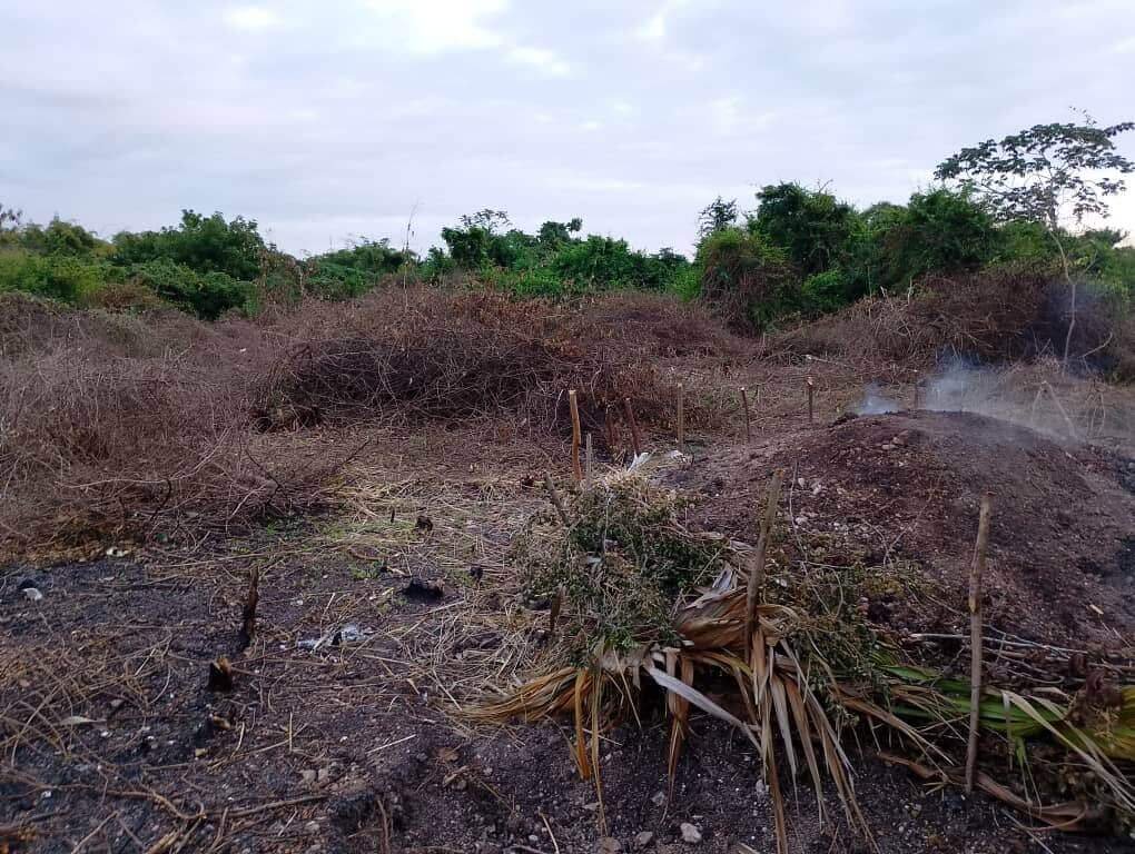 Pile de débris avec fumée