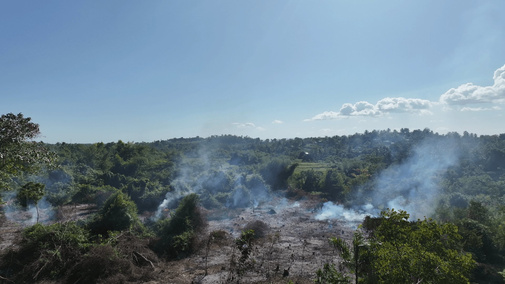 Smoke and fire — aerial view